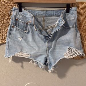 LEVI- Light Blue Distressed Denim Shorts